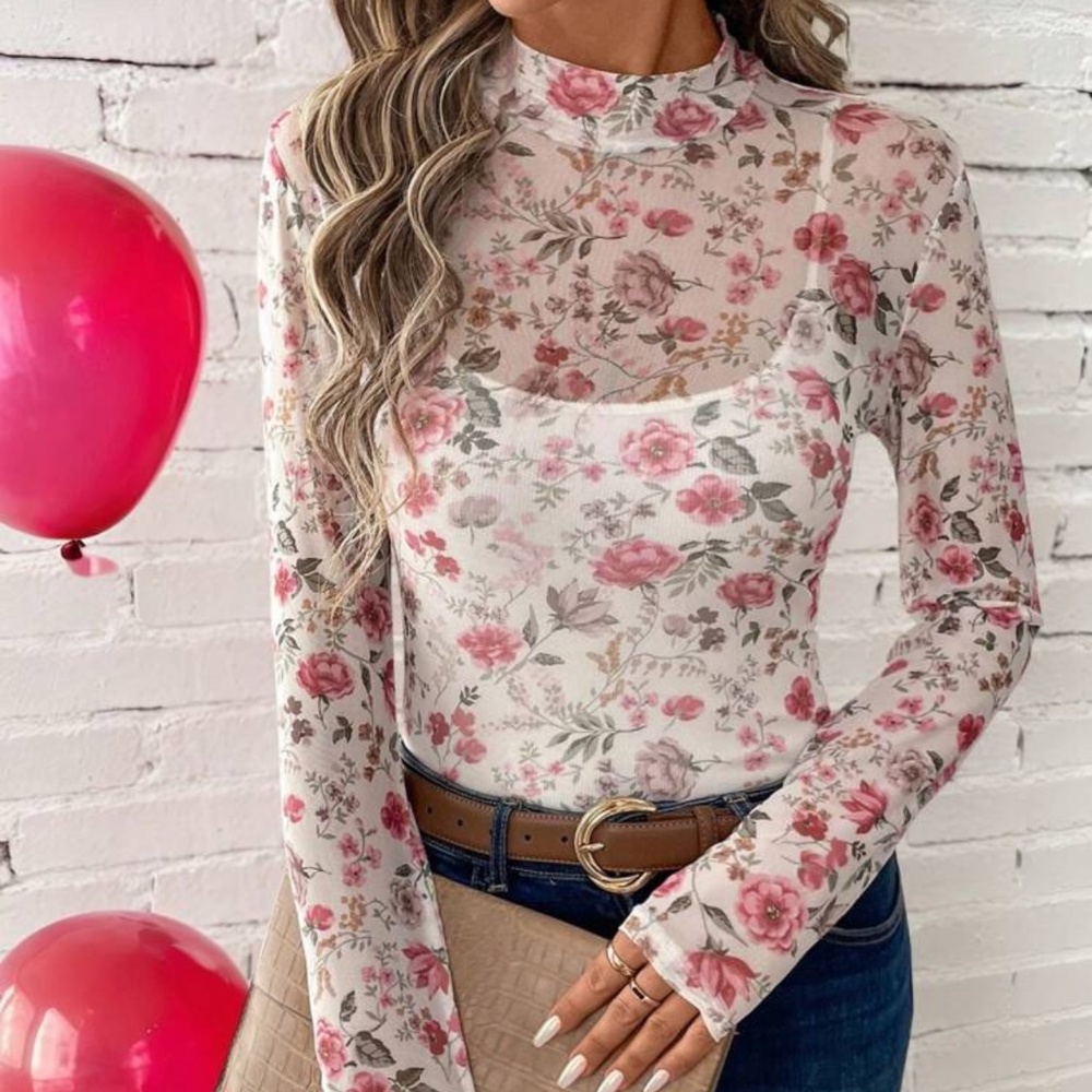 Long Sleeve Sheer Floral Tops in many colors and sizes